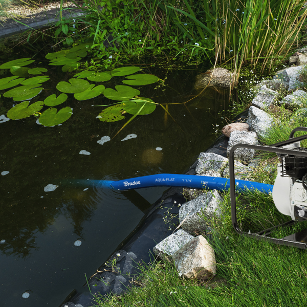 Blue 1" lay-flat pond hose with strainer end, Aqua-Flat