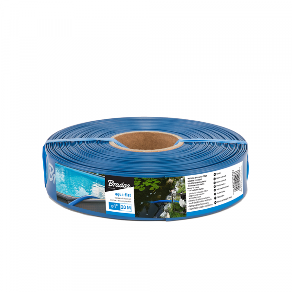 Blue flat lay hose reel, 50 m roll on label packaging