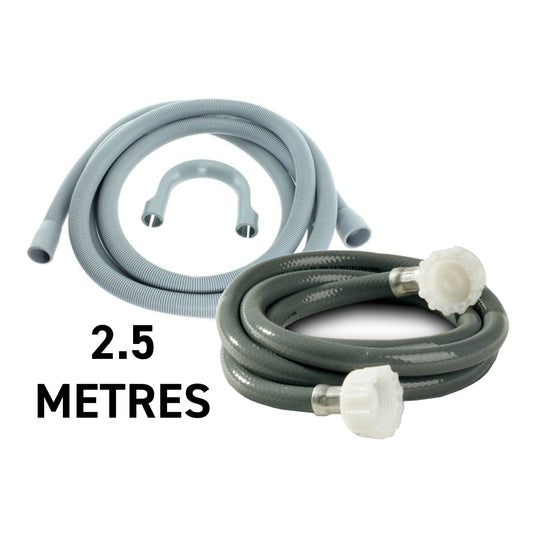 2.5 m replacement washing machine pipe set with two hoses and white connectors