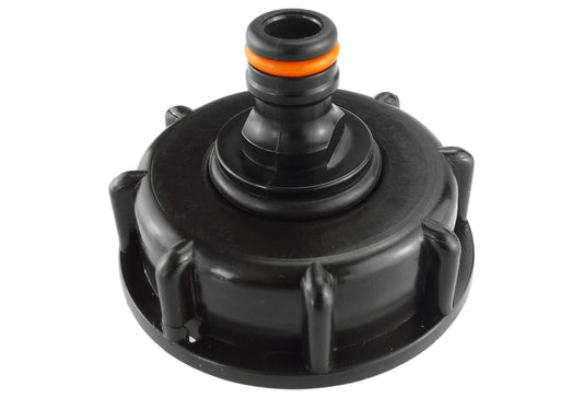 IBC 2" S60X6 cap with male quick connector, black rubber seal