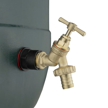 Brass tap and black adapter with red O-ring seal for water butt inlet