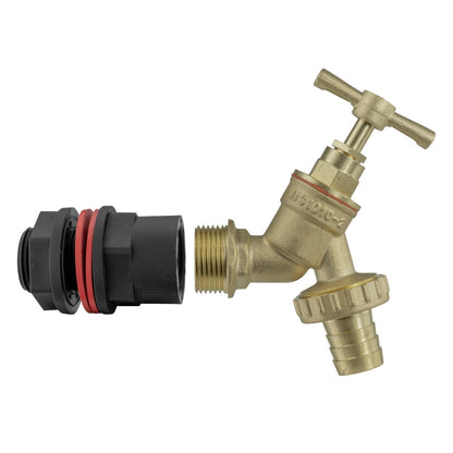 Water butt kit: brass tap with 1/2" outlet and black quick-connect fitting
