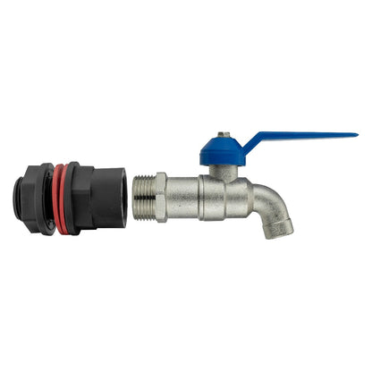 Wasserbutts Kit 1/2" mit Standardhahn, silberne Rohrleitung und blauem Hebel