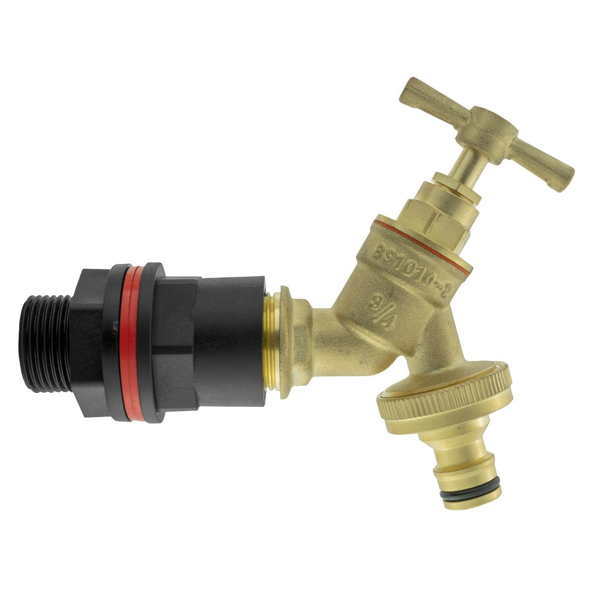 Water butt kit 3/4 inch brass bib tap with snap-on connector and hoses outlet