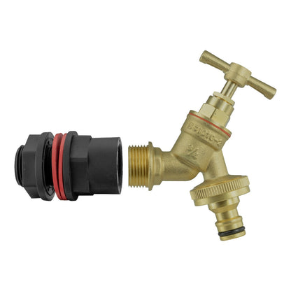 Water butt kit 3/4 inch brass bib tap with snap-on connector, red sealing band