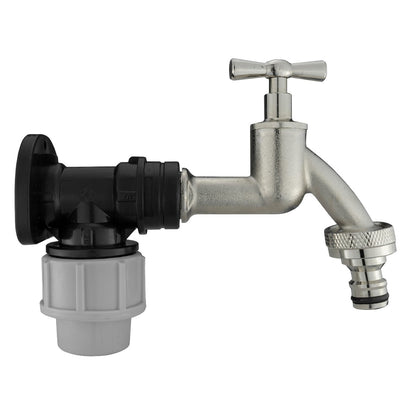 20mm wall flange kit with chrome bib tap and snap-on connector, nickel-plated body