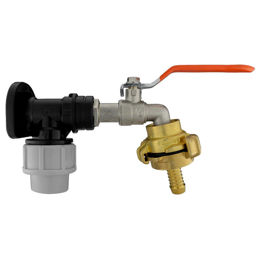 20mm MDPE wall flange kit with 1/2" lever tap and brass connector