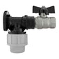 20mm MDPE wall flange kit with 1/2" BSP bib valve and elbow connection, black/metal body