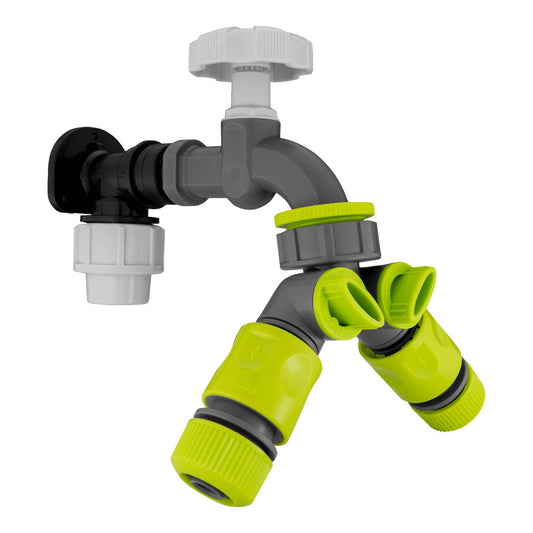 Wall flange kit 20mm MDPE bib tap split connector set, grey/black with green valves