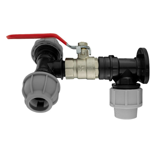 20mm MDPE wall flange kit with lever valve and 20mm tee outlet