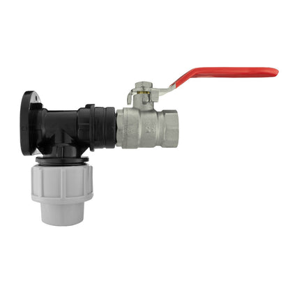 20mm MDPE wall flange valve kit with red lever handle and metal body