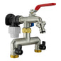 20mm MDPE wall flange kit, double tap with triple outlet threads, silver body