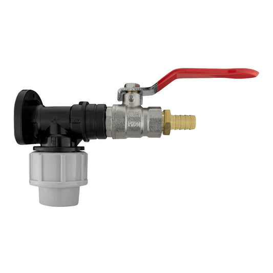 20mm MDPE lever valve kit, red handle, 1/2" barb