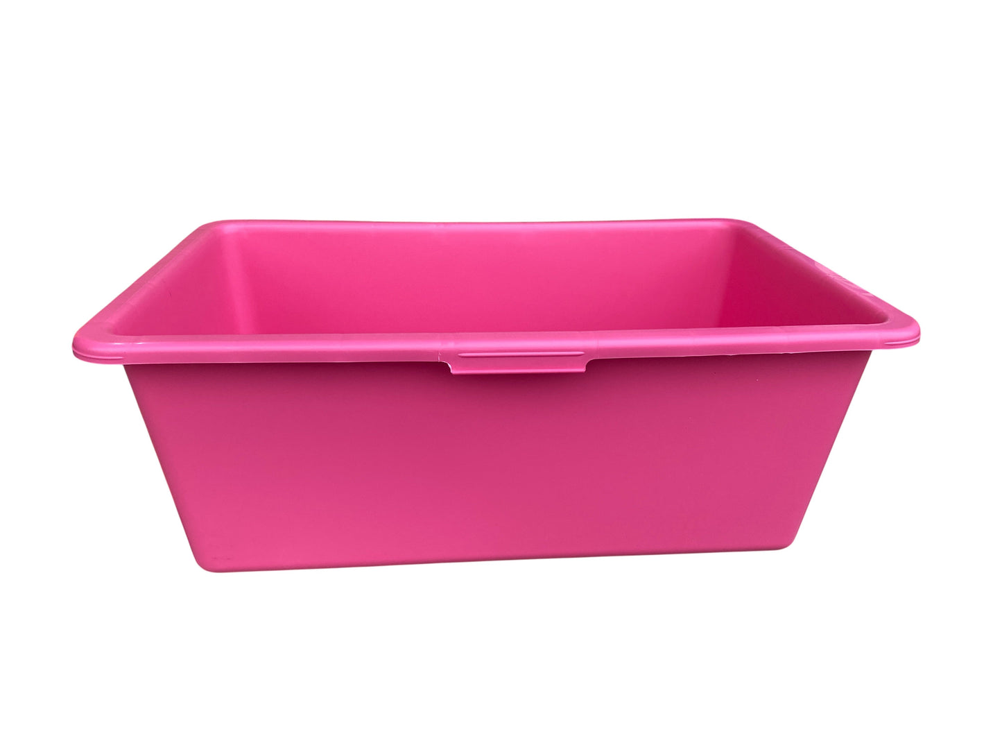 Pink 90L mixing tub with smooth sides and an integrated rim handle channel