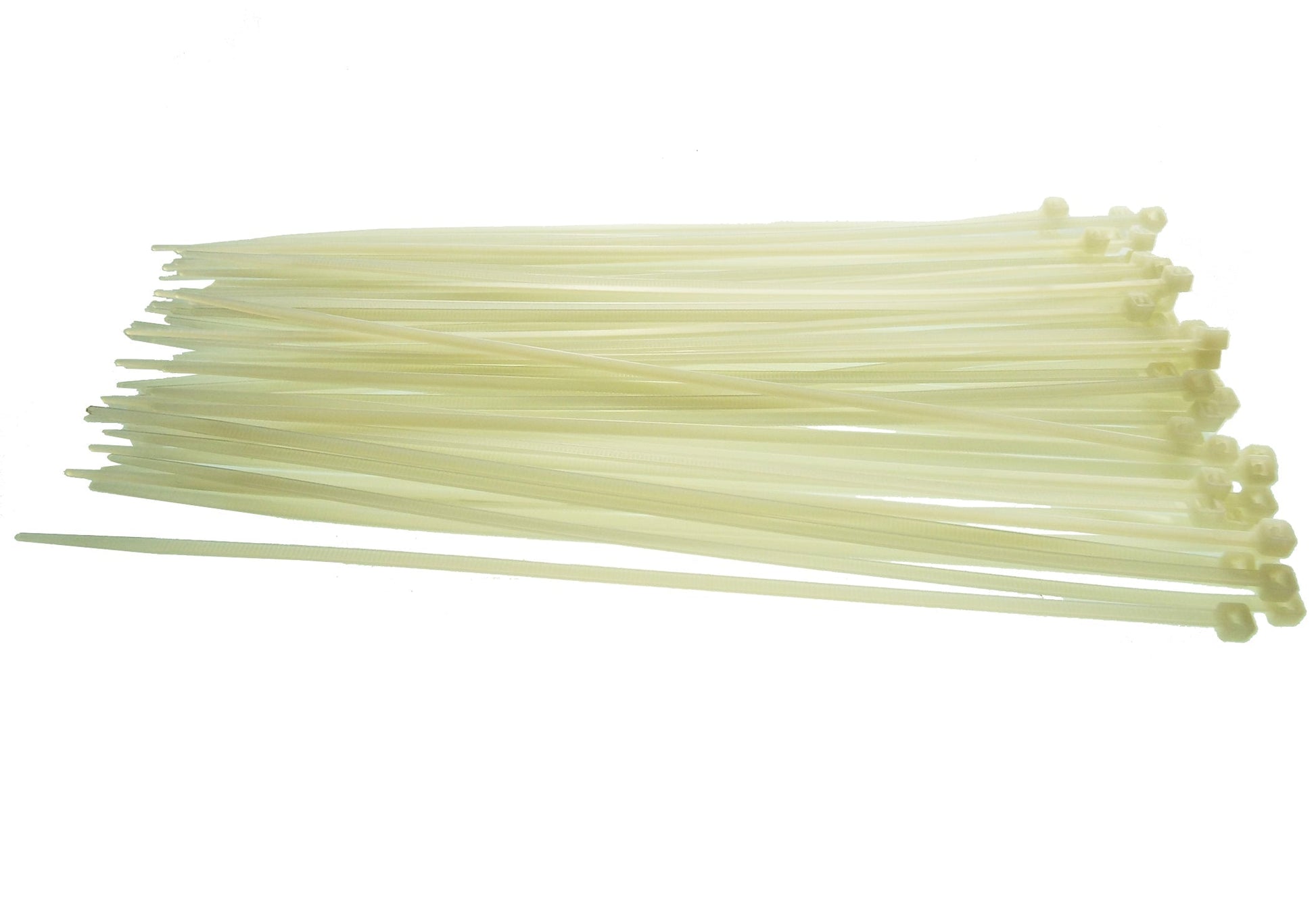 100 neutral zip ties, 2.5mm wide x 200mm long, light green strands
