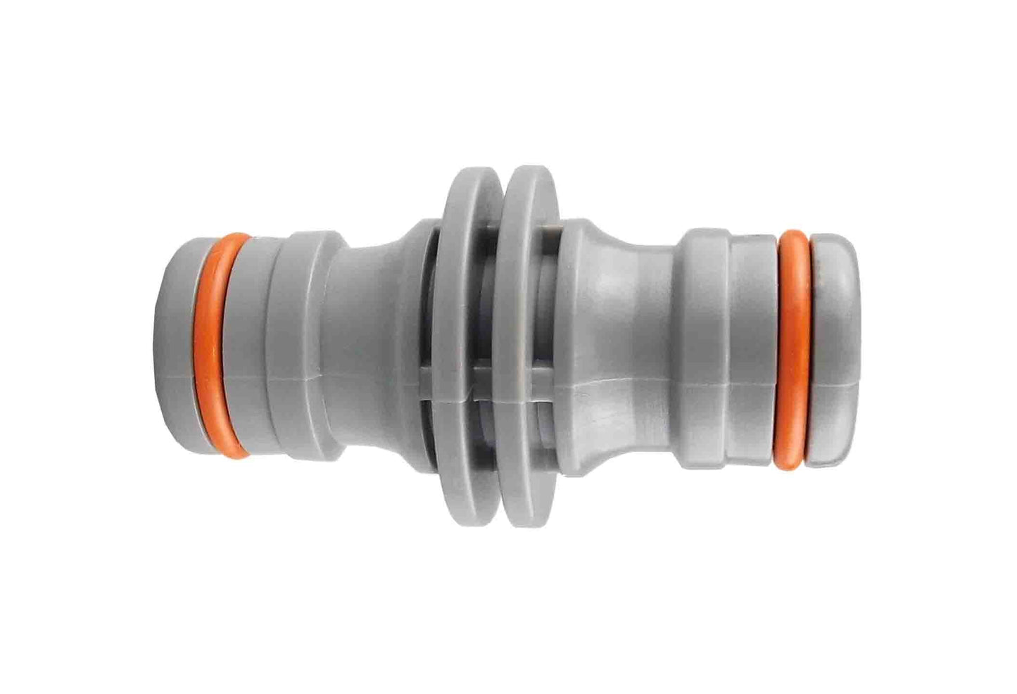 Two Way Connector Male with orange seals, gray plastic coupler