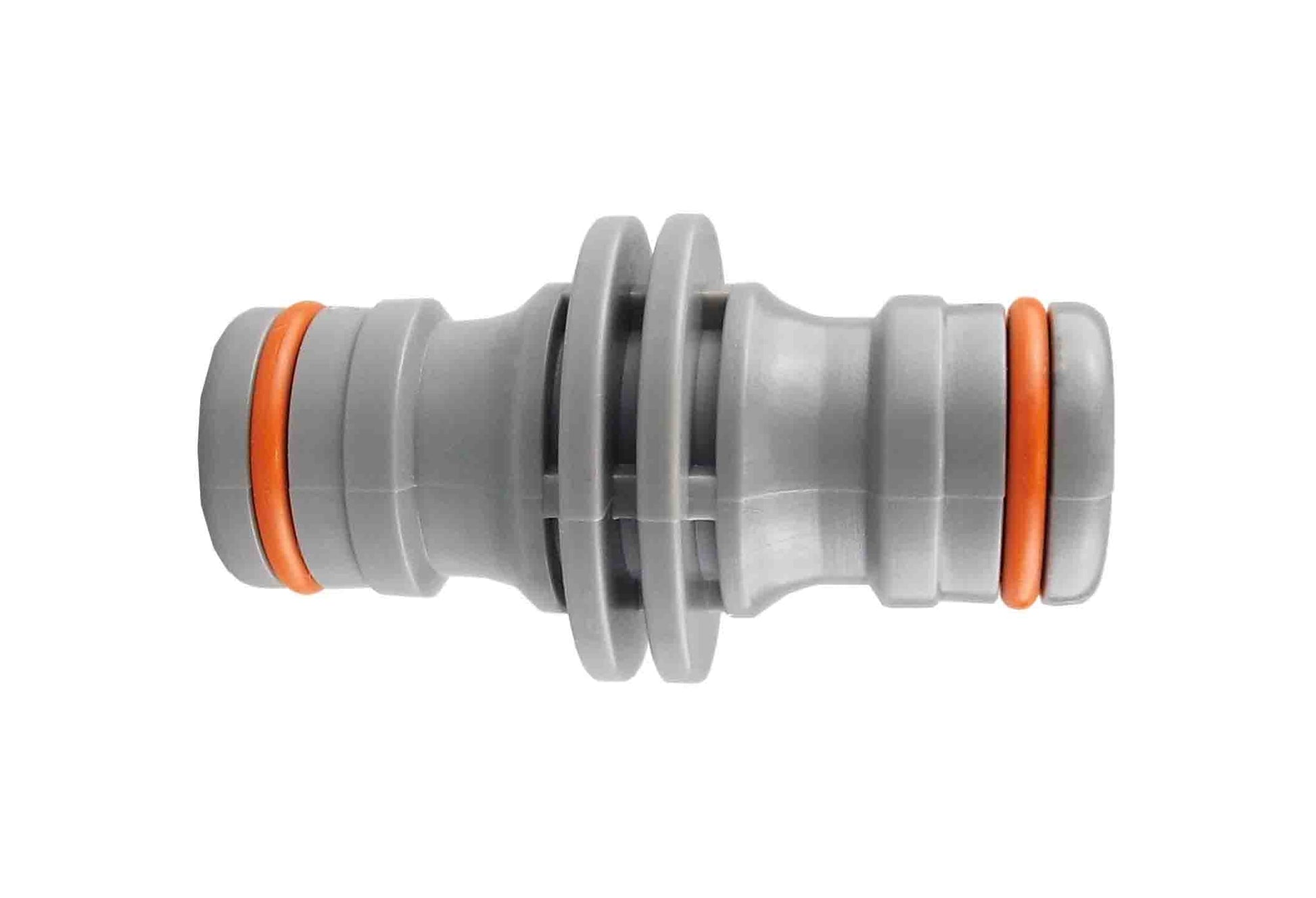 Two Way Connector Male with orange seals, gray plastic coupler