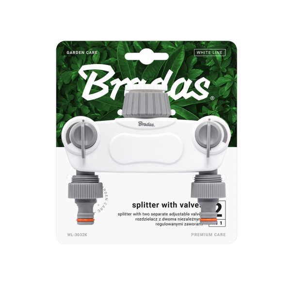 White Line boxed 2-way manifold splitter with tap valves, 1 in or 3/4 in