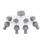 White 4-way manifold with BSP tap outlet, 1 or 3/4 connection