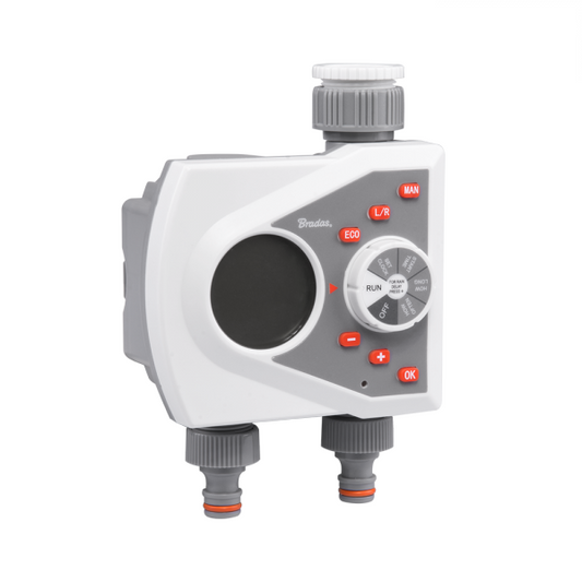 White Line 2-way electronic water timer with LCD screen and control dials
