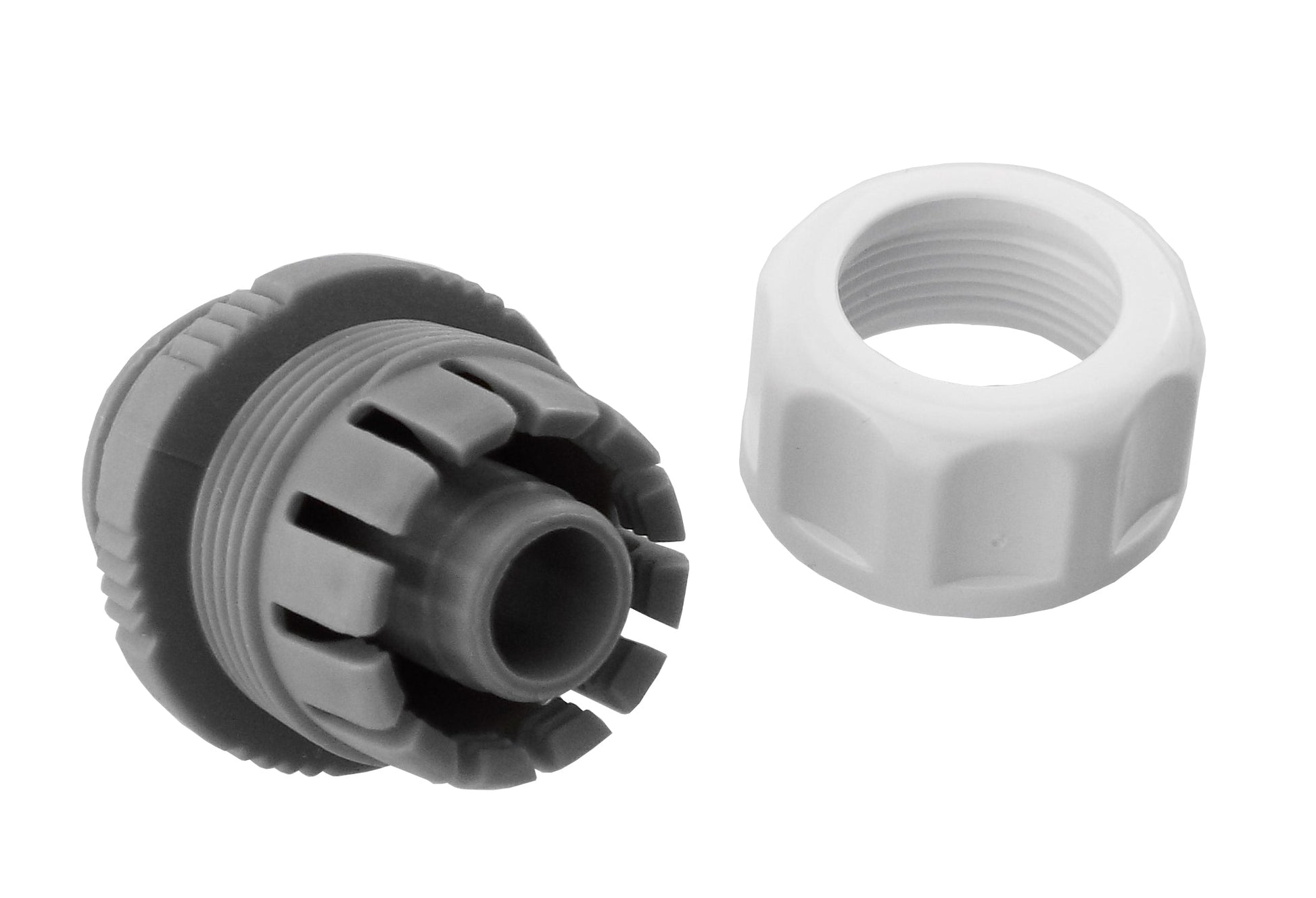 Hose Mender with two ends: hose socket and 3/4" BSPM male thread, grey/white