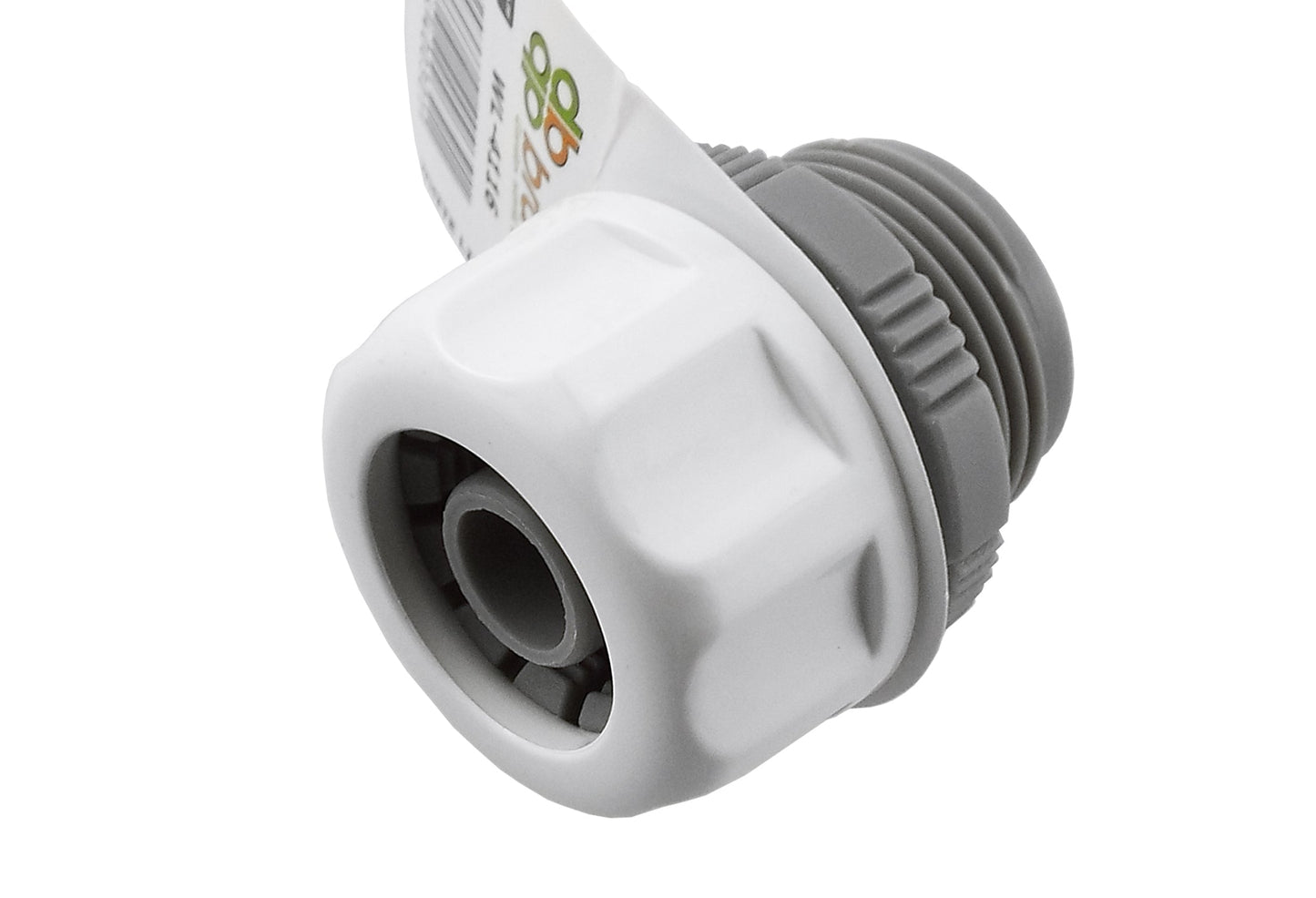 Hose Mender with hose inlet socket and 3/4" BSPM thread, white and grey