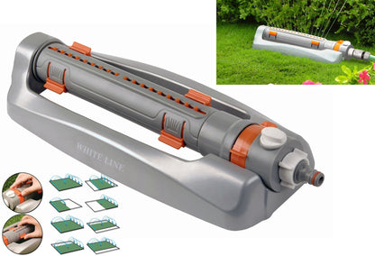 White Line oscillating sprinkler control area on gray metal body with orange accents
