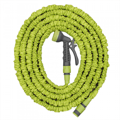 Lime expanding trick hose coil with spray nozzle and connected hose ends