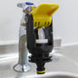 Yellow kitchen tap adaptor with black housing and adjustment clip, for faucet connection